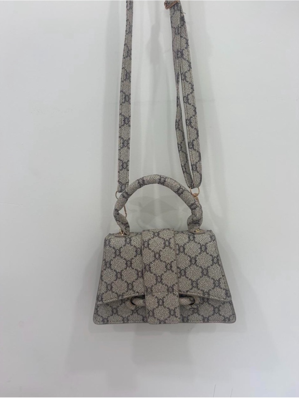 Structured Top-Handle Crossbody Bag in Neutral Monogram